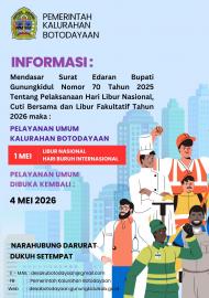Layanan Kalurahan Botodayaan Libur 1 Mei, Kembali Normal 4 Mei 2026