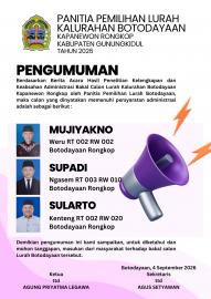 PENGUMUMAN HASIL PENELITIAN ADMINISTRASI BAKAL CALON LURAH KALURAHAN BOTODAYAAN TAHUN 2026